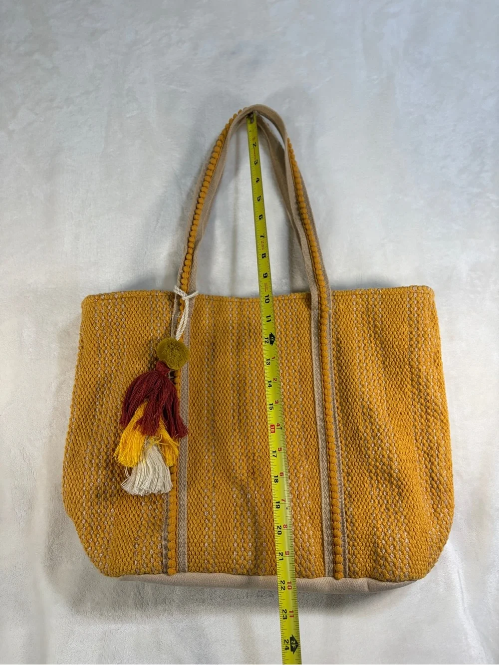 Source Unknown Mustard‎ Woven Tote with Multicolor Tassel